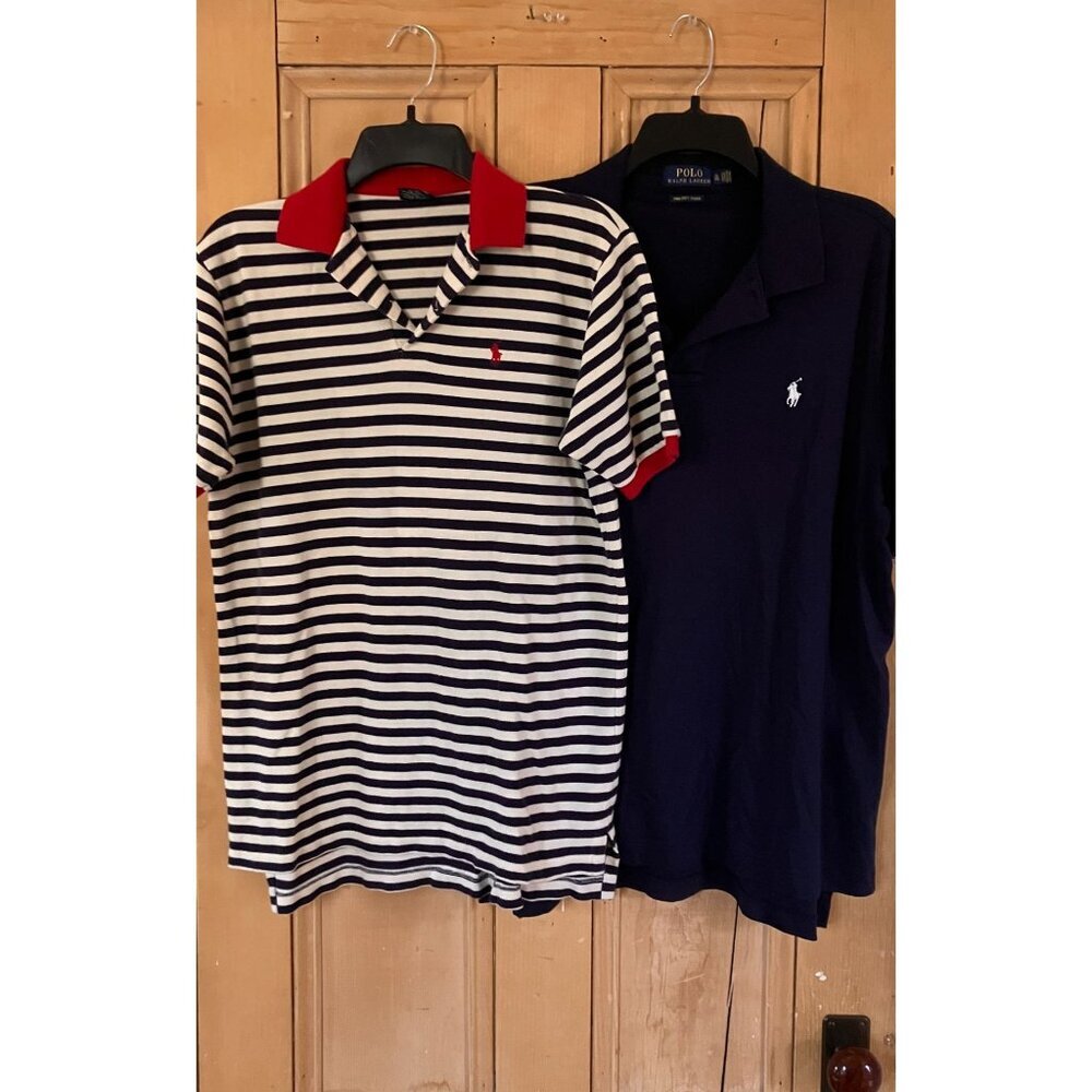 Polo Ralph Lauren Mens TWO SET Striped Solid Nautical Shirt XL White Blue SP EXC